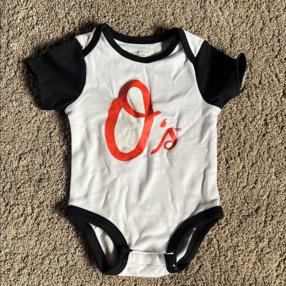MLB White & Black Baby Bodysuit with Red O's Logo